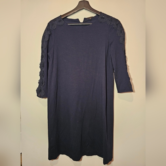 MASSIMO DUTTI Shift Dress with lace Detail. Sz M. Navy Blue. - Picture 4 of 9